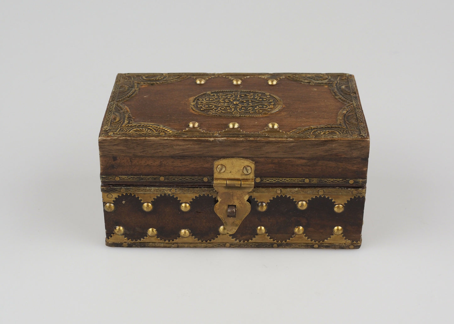 Handmade Indian Teakwood And Brass Jewellery/Trinket Box