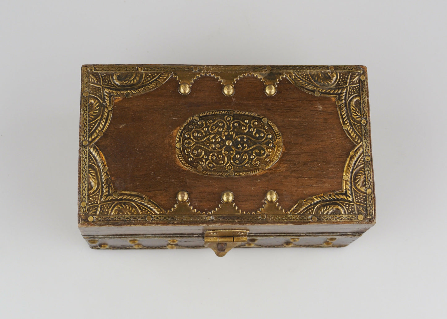 Handmade Indian Teakwood And Brass Jewellery/Trinket Box