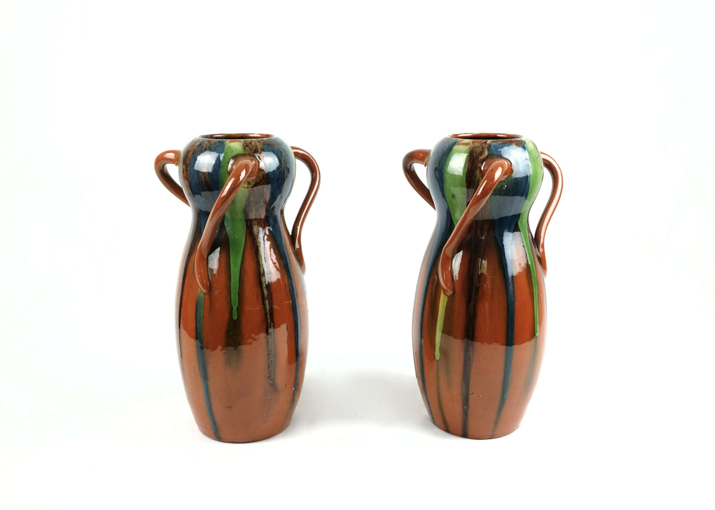 PAIR OF ART NOUVEAU DRIP GLAZE VASES
