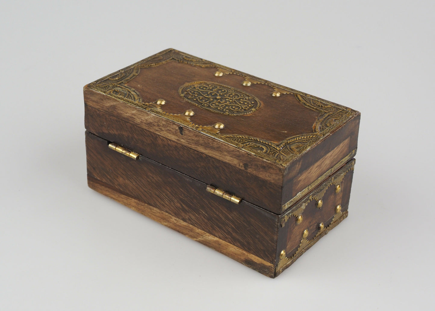 Handmade Indian Teakwood And Brass Jewellery/Trinket Box