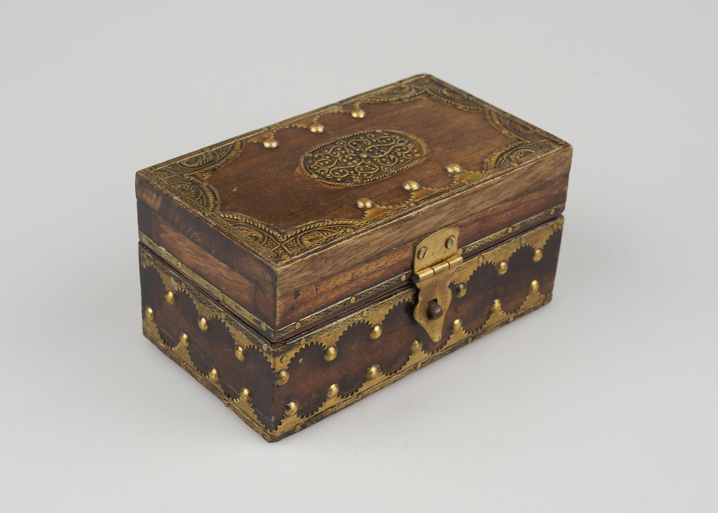 Handmade Indian Teakwood And Brass Jewellery/Trinket Box