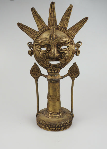 Tribal Indian Folk Art Brass Sun Face Figurine