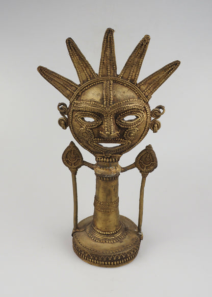 Tribal Indian Folk Art Brass Sun Face Figurine