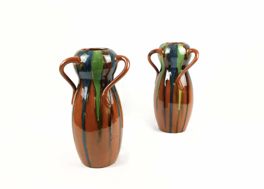 PAIR OF ART NOUVEAU DRIP GLAZE VASES