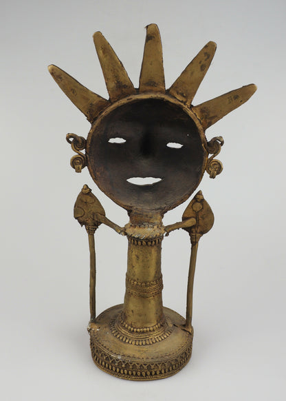 Tribal Indian Folk Art Brass Sun Face Figurine