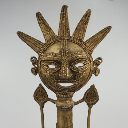 Tribal Indian Folk Art Brass Sun Face Figurine