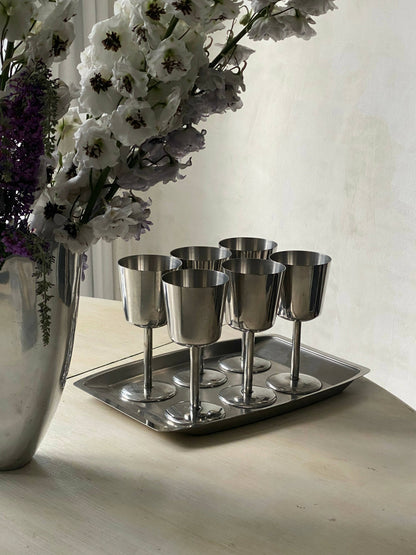 STAINLESS STEEL GOBLETS & TRAY