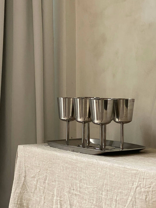 STAINLESS STEEL GOBLETS & TRAY