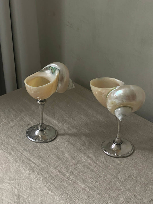 SET OF SHELL GLASSES WITH SILVER PLATED STEMS