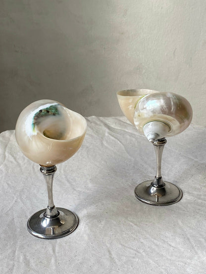 SET OF SHELL GLASSES WITH SILVER PLATED STEMS