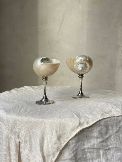 SET OF SHELL GLASSES WITH SILVER PLATED STEMS