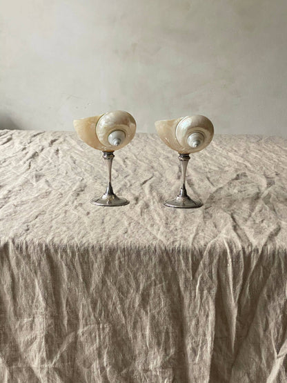 SET OF SHELL GLASSES WITH SILVER PLATED STEMS